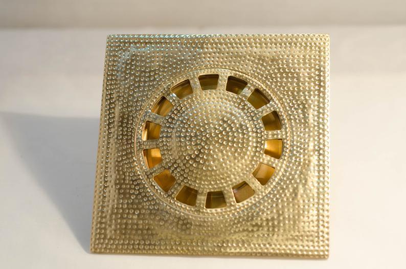Solid Brass Floor Drain, Hammered Square Shower Drain - NORD BRASS
