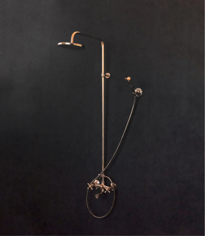 Unlacquered Brass Shower System - Tub Filler Exposed Pipe Rain Shower and Handheld