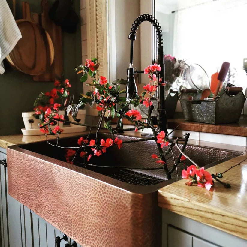 Apron Front Copper Kitchen Sink, Farmhouse Copper Kitchen Sink 14 gauge