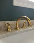 Widespread 3 Holes Solid Unlacquered Brass Faucet, Antique Brass Bathroom Tap
