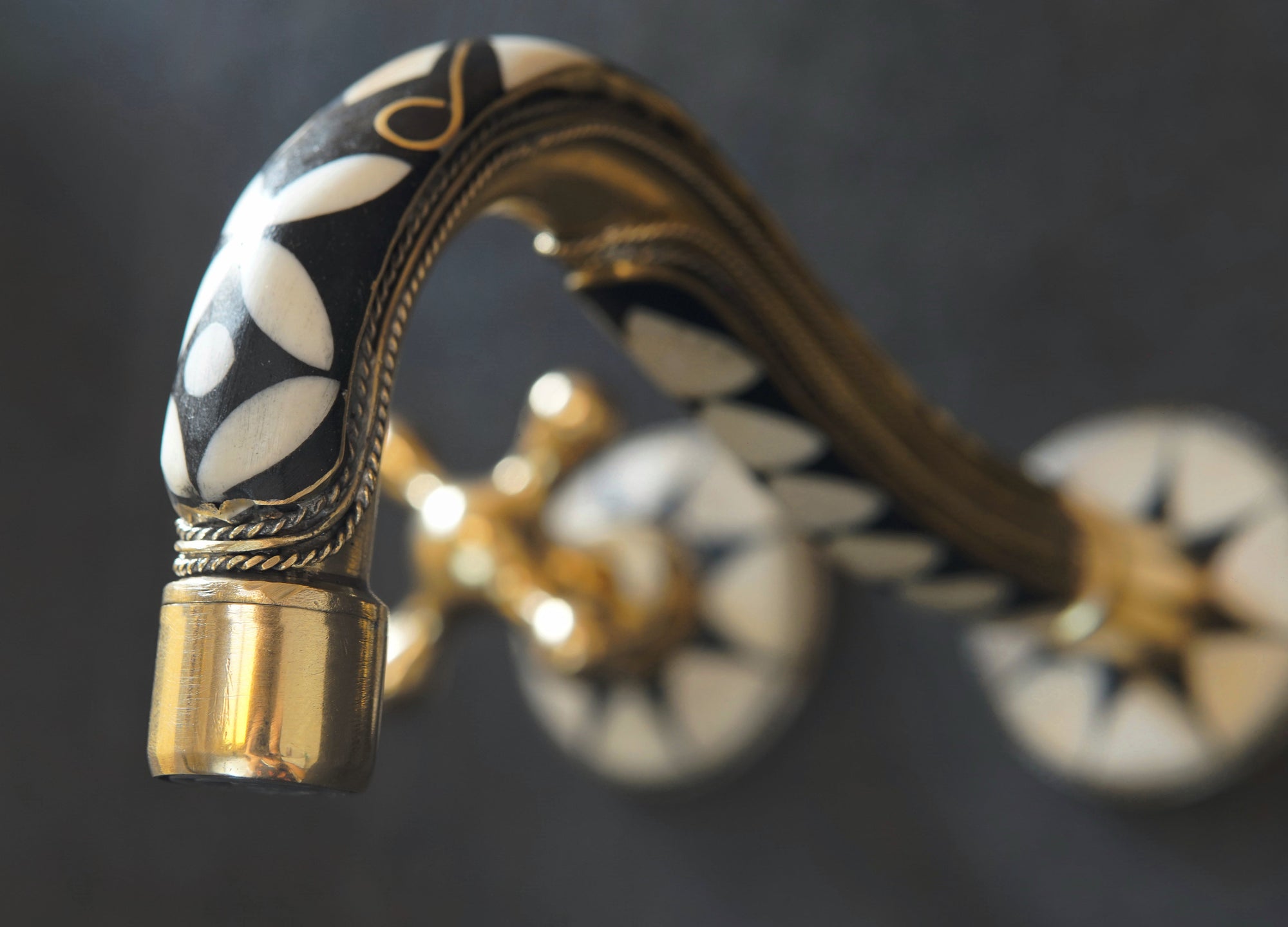 Handcrafted Wood and Brass Wall Mounted Faucet, Brass Resin Faucet for Bathroom