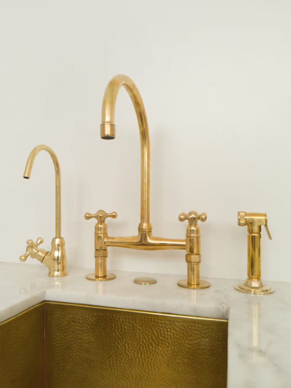 Unlacquered Solid Brass Bridge Faucet, Vintage Kitchen Sink Faucet - NORD BRASS