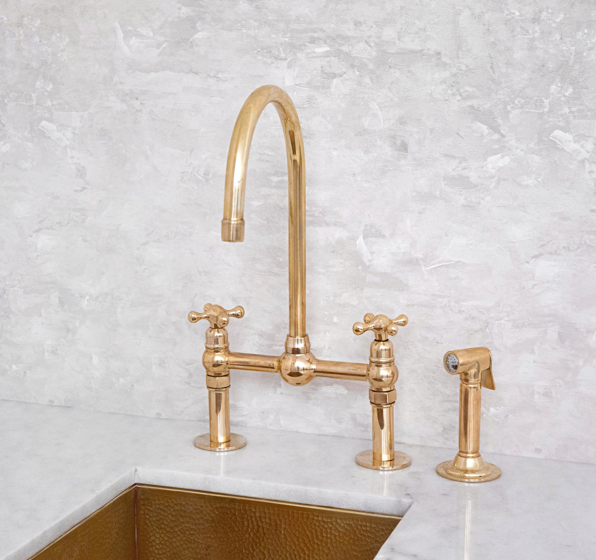 Unlacquered Brass Kitchen Bridge Faucet - NORD BRASS
