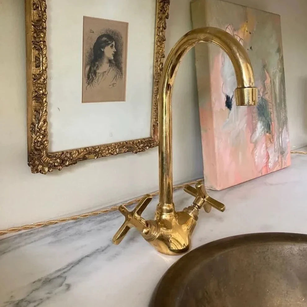 Brass Single Hole Bathroom Faucet, Antique Brass Gooseneck Bathroom Faucet