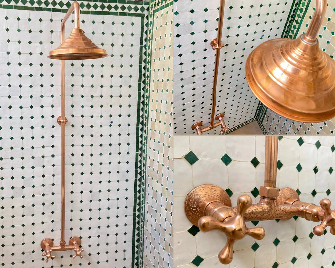 Unlacquered Solid Copper Shower, Copper Outdoor Shower - NORD BRASS