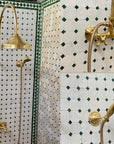 Unlacquered Brass Shower System with Handheld And Vintage Head Combo, Exposed Pipe - NORD BRASS