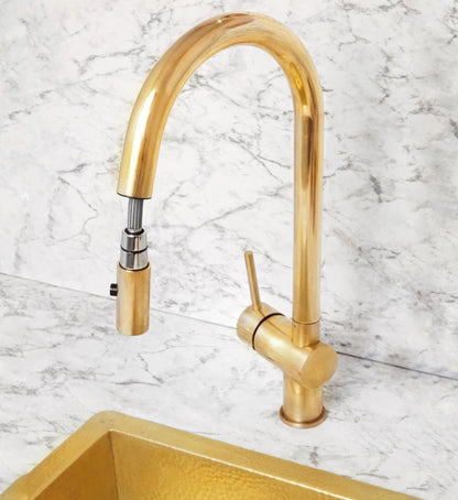 Solid Brass Pull Down Kitchen Faucet, Single Hole Kitchen Faucet