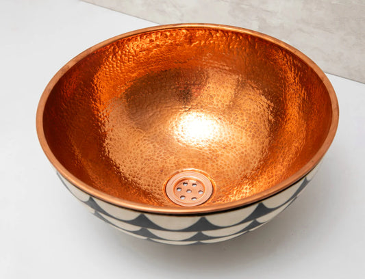 Copper Vanity Sink Vessel, Resin and Bone Sink,Bathroom Copper Sink