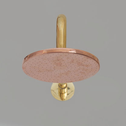 Solid Copper Rain Shower Head, Flat Round Handcrafted Vintage Showerhead, Works Outdoor - NORD BRASS