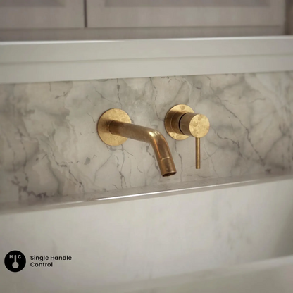 Unlacquered Brass Wall Mount Faucet, Single Handle Hot & Cold Sink Tap, Vintage Solid Brass Mixer, Concealed Mixer Tap