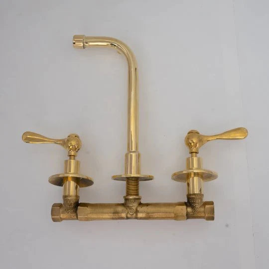 Unlacquered Brass Wall Mount Built In Bathroom Vanity Sink Faucet With lever Handles - NORD BRASS