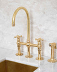 Unlacquered Brass 3 Holes Bridge Faucet, Antique Kitchen bridge Faucet