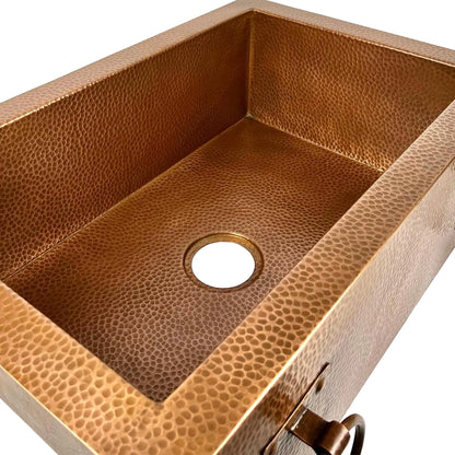Apron Front Copper Kitchen Sink, Farmhouse Copper Kitchen Sink With Rings 14 gauge