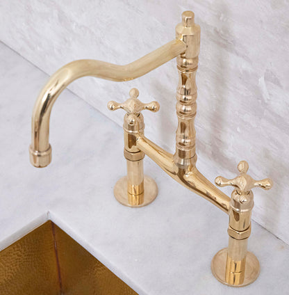Antique Solid Brass Bridge Faucet, Vintage Kitchen Sink Faucet