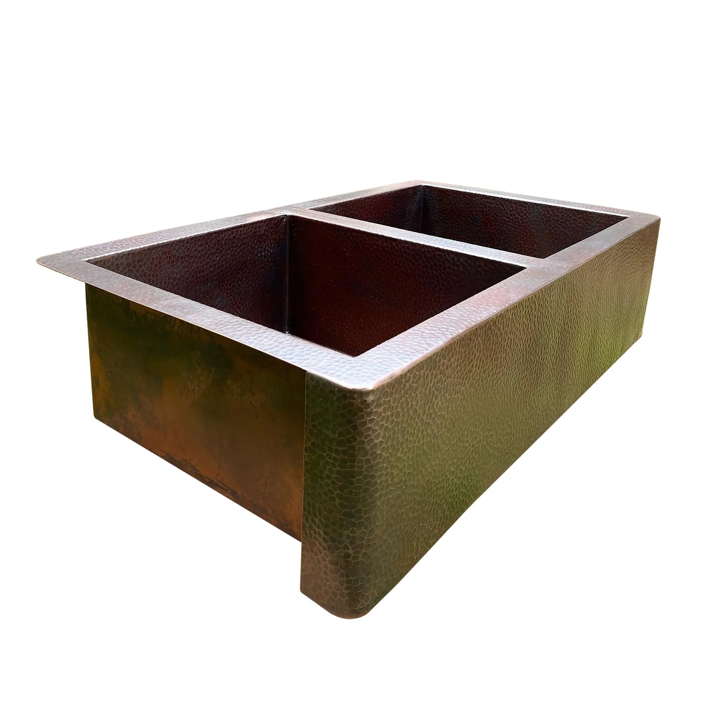 Copper Double Bowl Farmhouse Sink,Apron Front Kitchen Sink 14 gauge