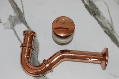 Set of Solid Unlacquered Brass S-trap Sink Stopper and Push Up Button - NORD BRASS