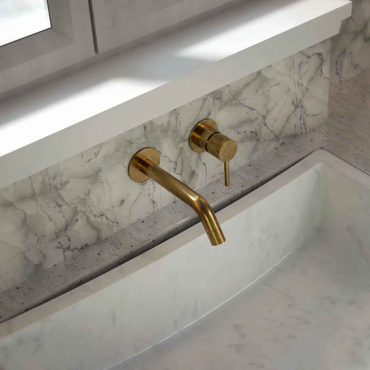 Unlacquered Brass Wall Mount Faucet, Single Handle Hot & Cold Sink Tap, Vintage Solid Brass Mixer, Concealed Mixer Tap