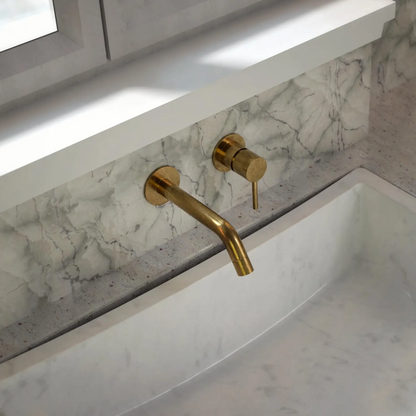 Unlacquered Brass Wall Mount Faucet, Single Handle Hot & Cold Sink Tap, Vintage Solid Brass Mixer, Concealed Mixer Tap