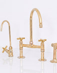 Unlacquered Brass Bridge Kitchen Faucet - Solid Brass Kitchen Tap
