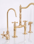 Unlacquered Solid Brass Bridge Kitchen Faucet - Vintage Classic Kitchen Sink Tap