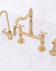 Unlacquered Solid Brass Bridge Kitchen Faucet - Vintage Classic Kitchen Sink Tap