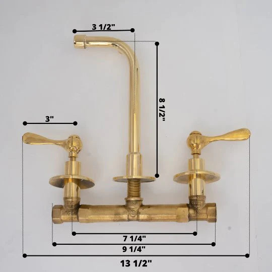 Unlacquered Brass Wall Mount Built In Bathroom Vanity Sink Faucet With lever Handles - NORD BRASS