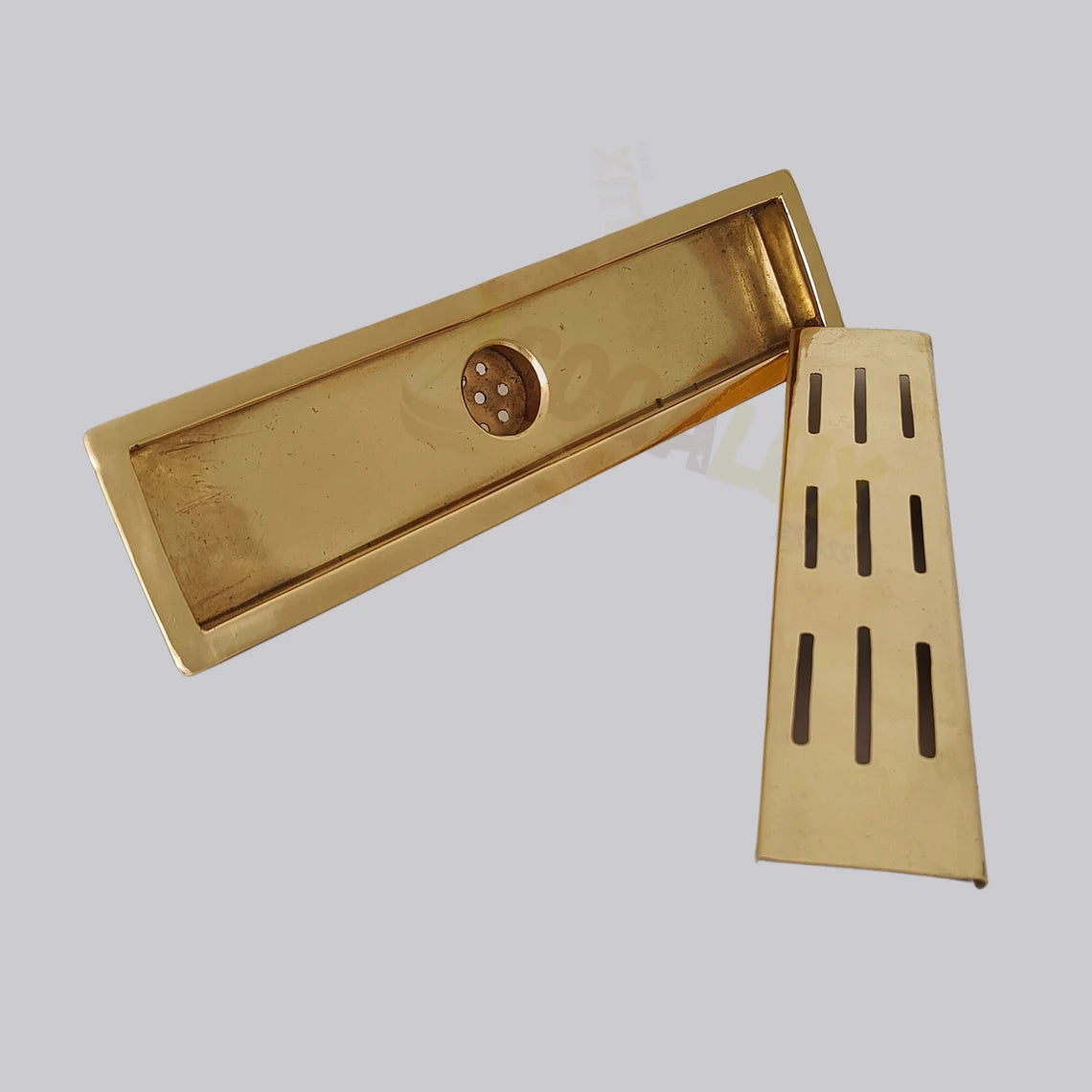 Unlacquered Brass Linear Floor Drain for Modern Bathrooms - NORD BRASS