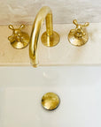 Widespread 3 Holes Solid Unlacquered Brass Faucet, Vanity Sink Bathroom Tap