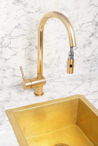 Solid Brass Pull Down Kitchen Faucet, Single Hole Kitchen Faucet