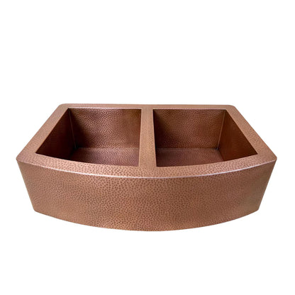 Copper Double Basin Farmhouse Sink, 14 gauge Apron Front Kitchen Sink
