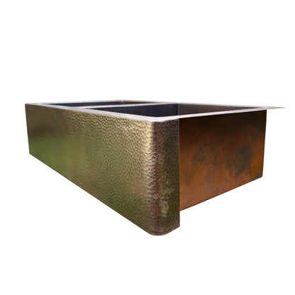 Copper Double Bowl Farmhouse Sink,Apron Front Kitchen Sink 14 gauge