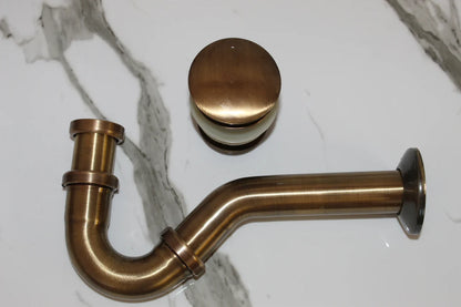Set of Solid Unlacquered Brass S-trap Sink Stopper and Push Up Button - NORD BRASS