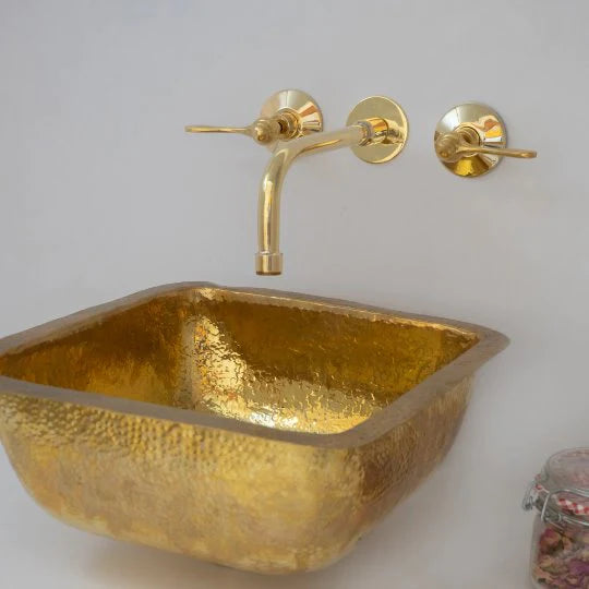 Unlacquered Brass Wall Mount Built In Bathroom Vanity Sink Faucet With lever Handles - NORD BRASS