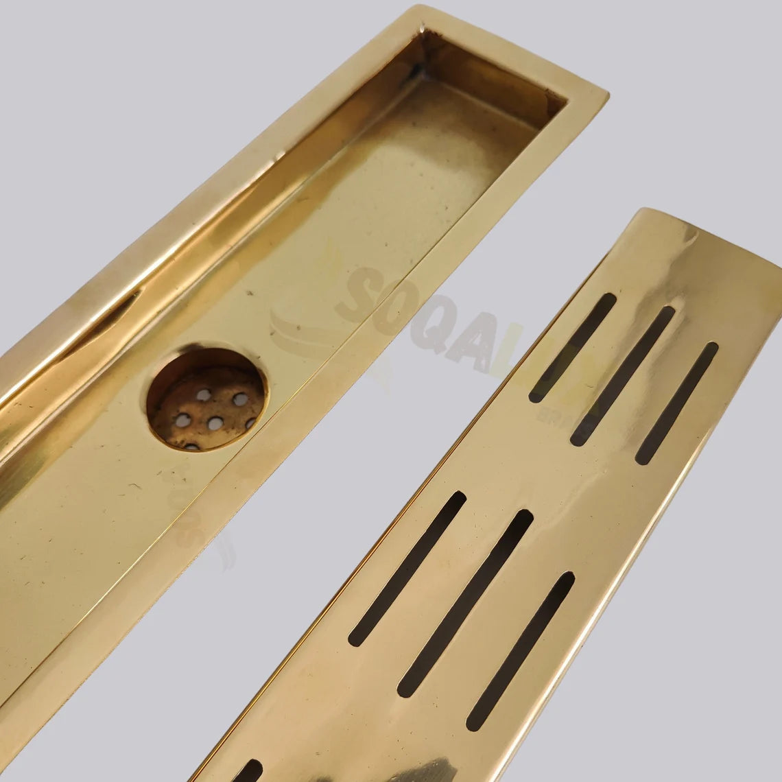 Unlacquered Brass Linear Floor Drain for Modern Bathrooms - NORD BRASS