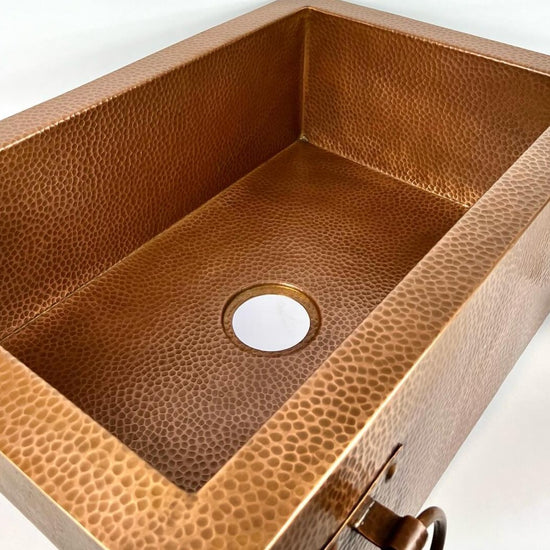 Apron Front Copper Kitchen Sink, Farmhouse Copper Kitchen Sink With Rings 14 gauge
