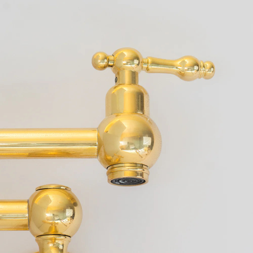 Unlacquered Brass Pot Filler Kitchen Faucet, Stove Pot, Wall Mount Pot Filler - NORD BRASS