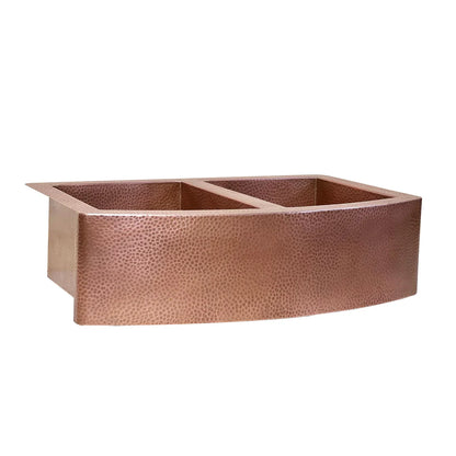 Copper Double Basin Farmhouse Sink, 14 gauge Apron Front Kitchen Sink