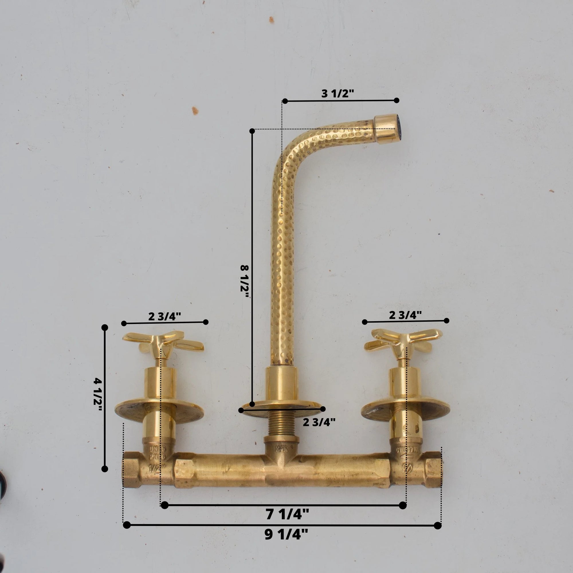 Built In Brass Bathroom Faucet- Hammered Wall Sink Faucet - NORD BRASS