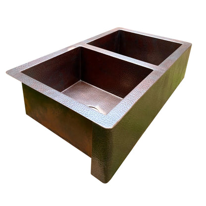 Copper Double Bowl Farmhouse Sink,Apron Front Kitchen Sink 14 gauge