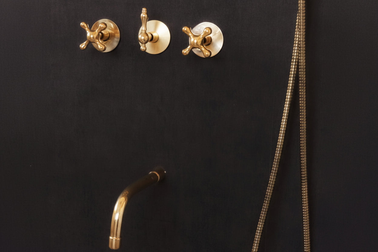 Solid Brass Rainfall Shower, Unlacquered Brass Shower Set