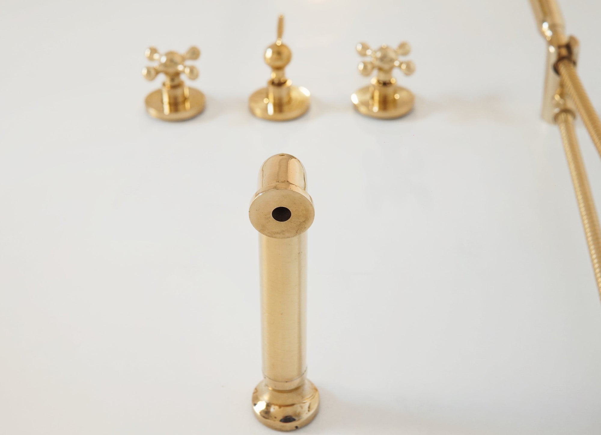 Unlacquered Solid Brass Shower System, High Pressure Curved Arm