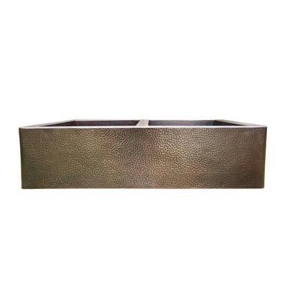 Copper Double Bowl Farmhouse Sink,Apron Front Kitchen Sink 14 gauge