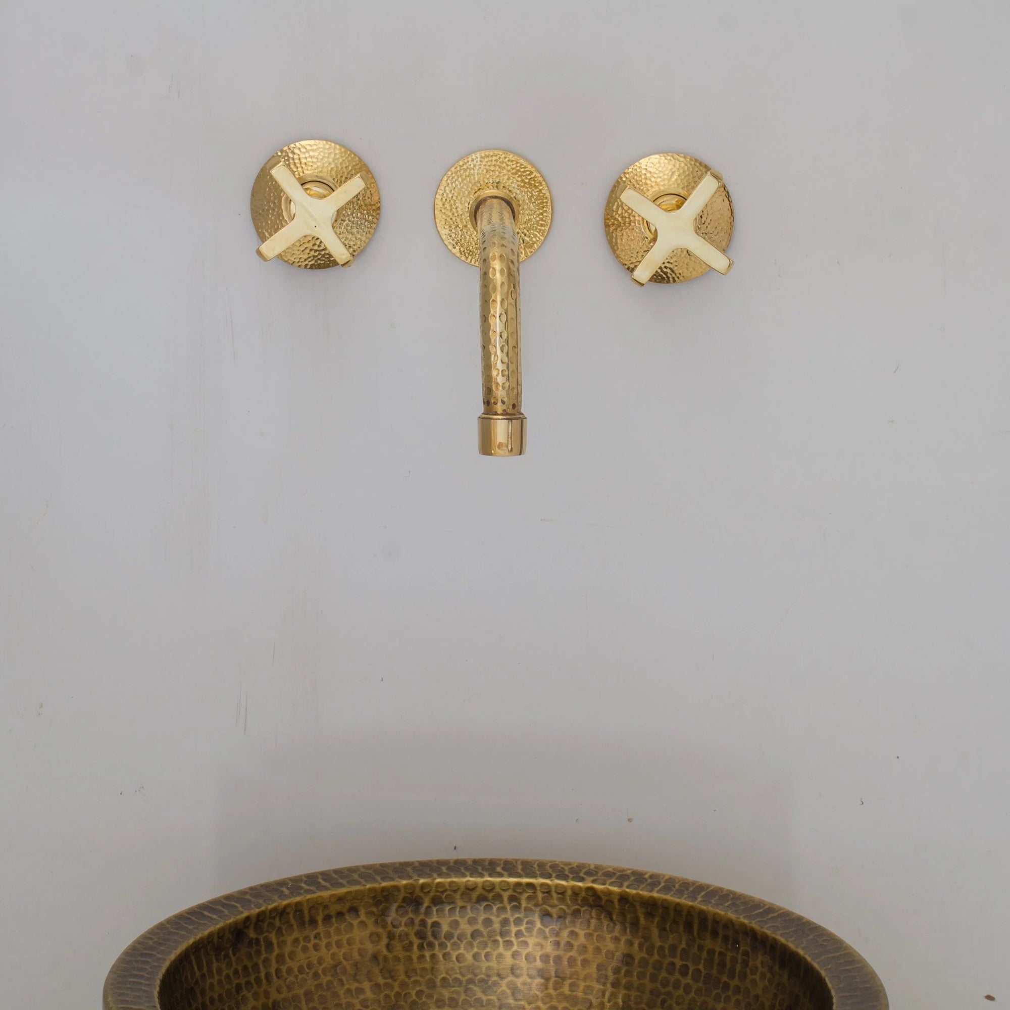 Built In Brass Bathroom Faucet- Hammered Wall Sink Faucet - NORD BRASS