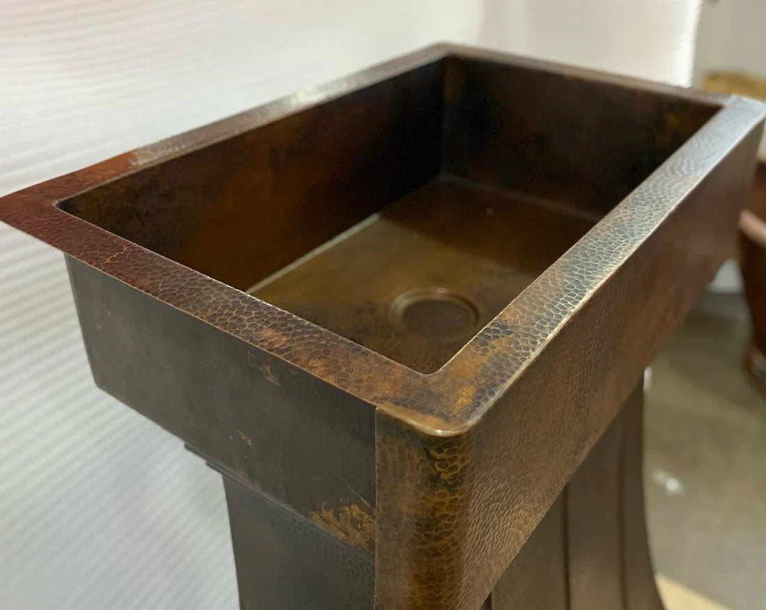 Apron Front Dark Copper Kitchen Sink, Farmhouse Copper Kitchen Sink 14 gauge