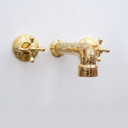 Brass Bathroom Faucet, Antique Brass Wall Mount Faucet