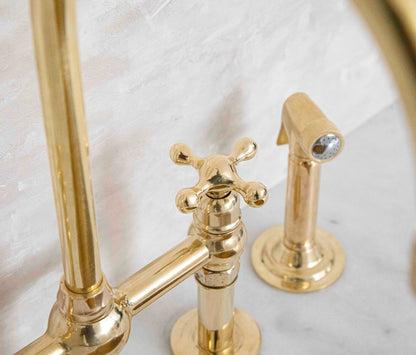 Unlacquered Brass 3 Holes Bridge Faucet, Antique Kitchen bridge Faucet