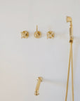 Unlacquered Solid Brass Shower System, High Pressure Curved Arm