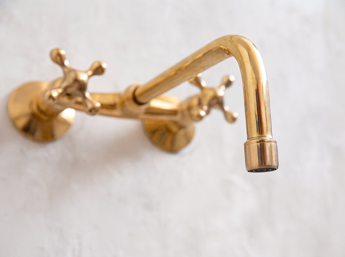 Unlacquered Brass Wall Mount Faucet for Bathroom and Kitchen