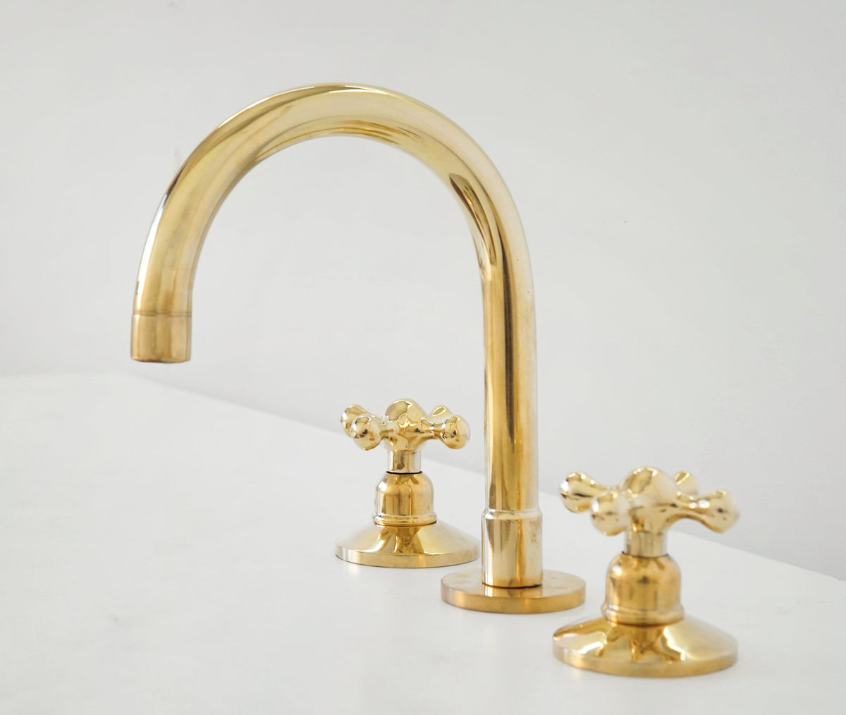 Unlacquered Brass Bathroom Faucet - 3 Holes Widespread Deck Mounted Ta ...