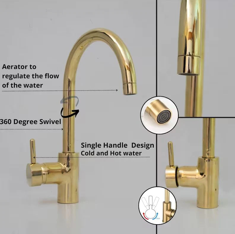 Unlacquered Brass Single Hole Basin Faucet, Antique Brass Sink Mixer Tap - NORD BRASS